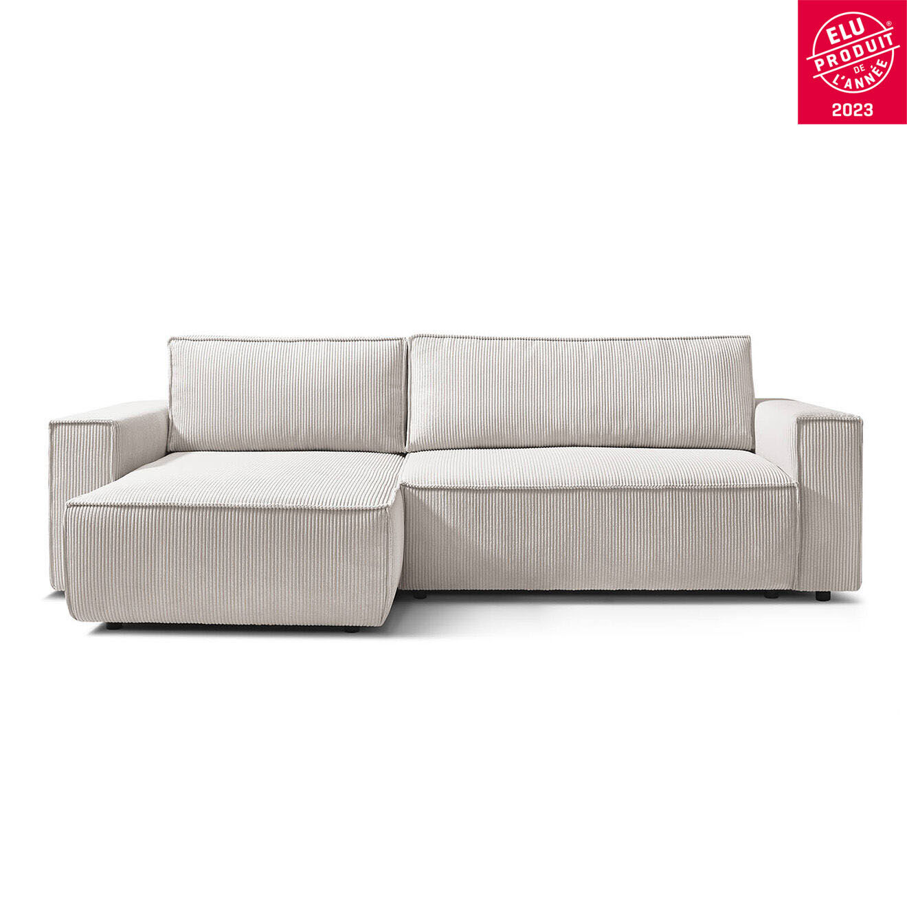 Bobochic Canapé d'angle convertible reversible Nihad en velours côtelé beige - 282x153 cm