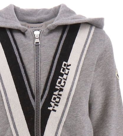 Moncler Cardigan - Gråmeleret m. Sort/Hvid