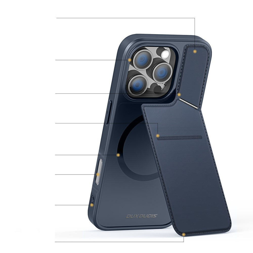 iPhone 16 Pro MagSafe Hybrid Leder Hülle mit Kartenfach   Kickstand Aufsteller (RFID Schutz) - Blau