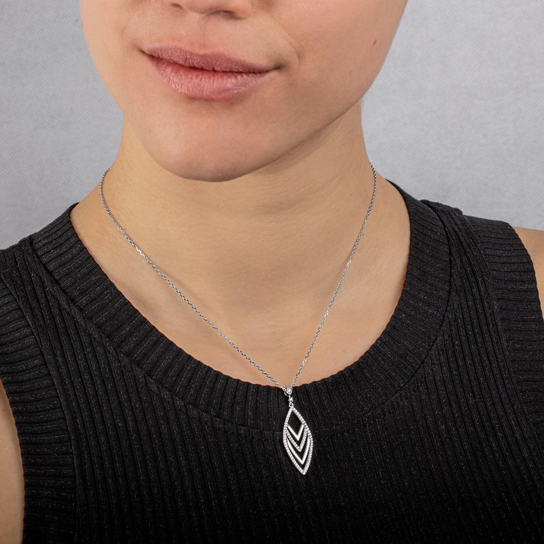Collier mit Anhänger 925 Silber rhodiniert mit Zirkonia 43cm