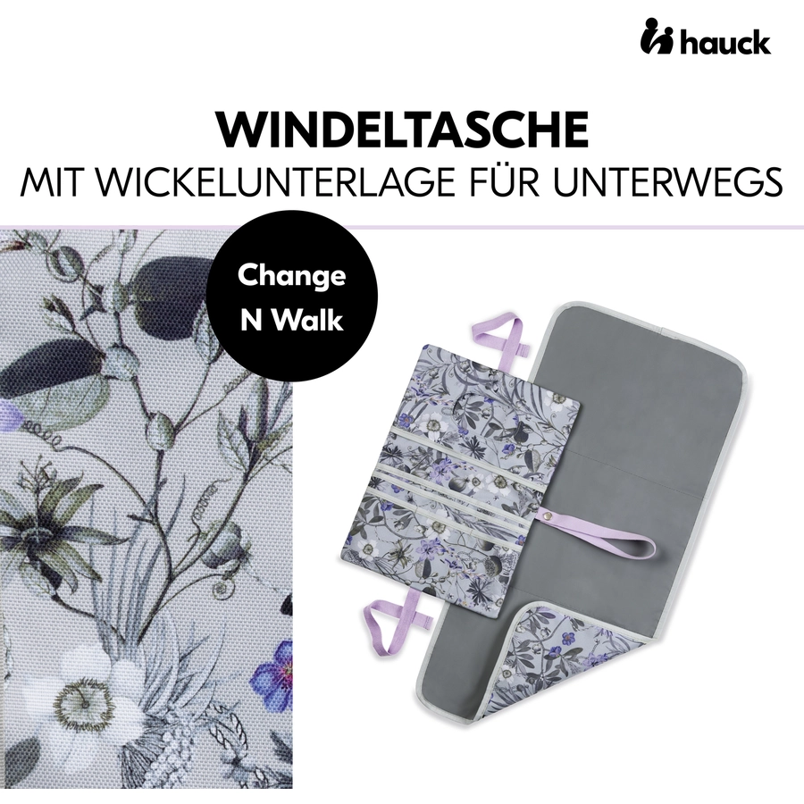 hauck Windeltasche mit Wickelauflage Change N Walk Flora Grey