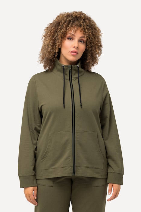 Sweatjacke, Stehkragen, Kängurutasche, hinten länger
