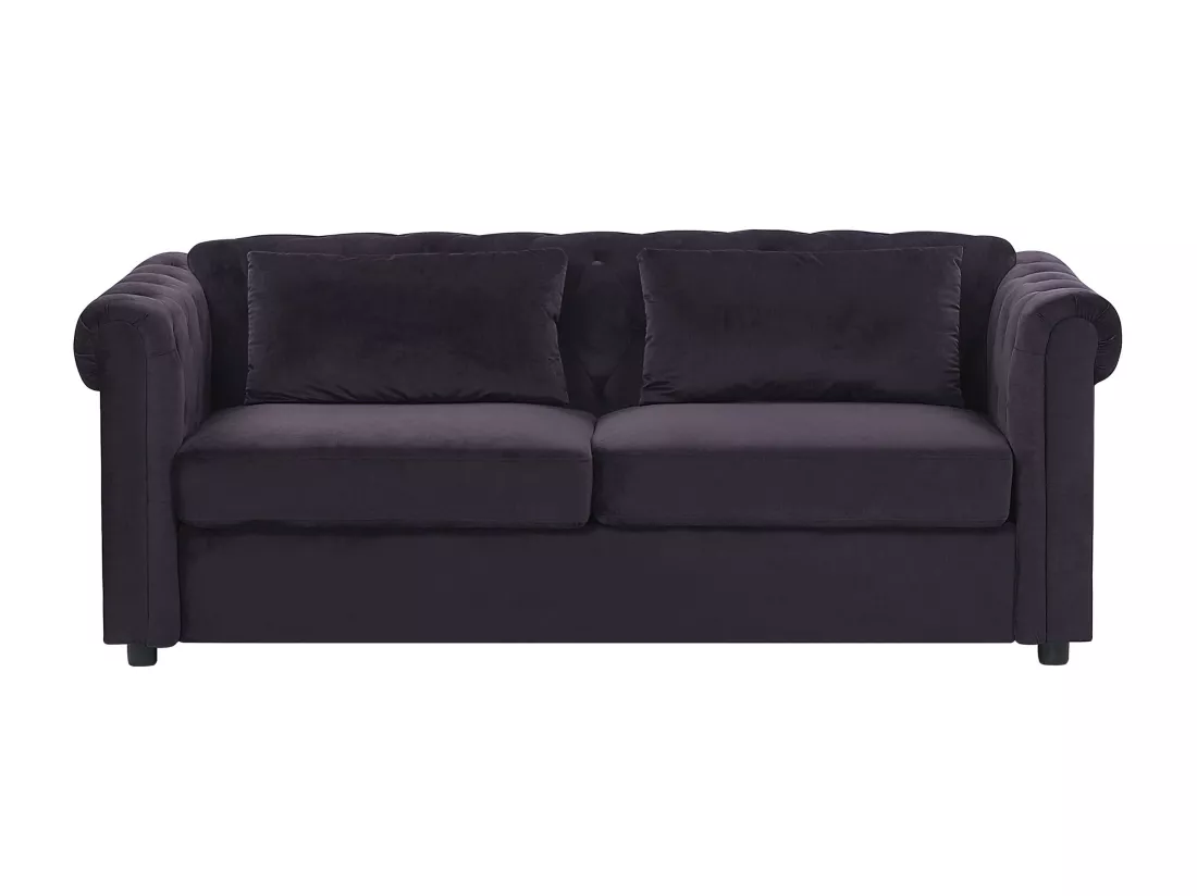 Canapé convertible 3 places en velours noir CHESTERFIELD