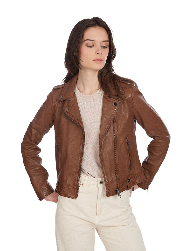 OAKWOOD BLOUSON FEMME EN CUIR COGNAC PRINCESS