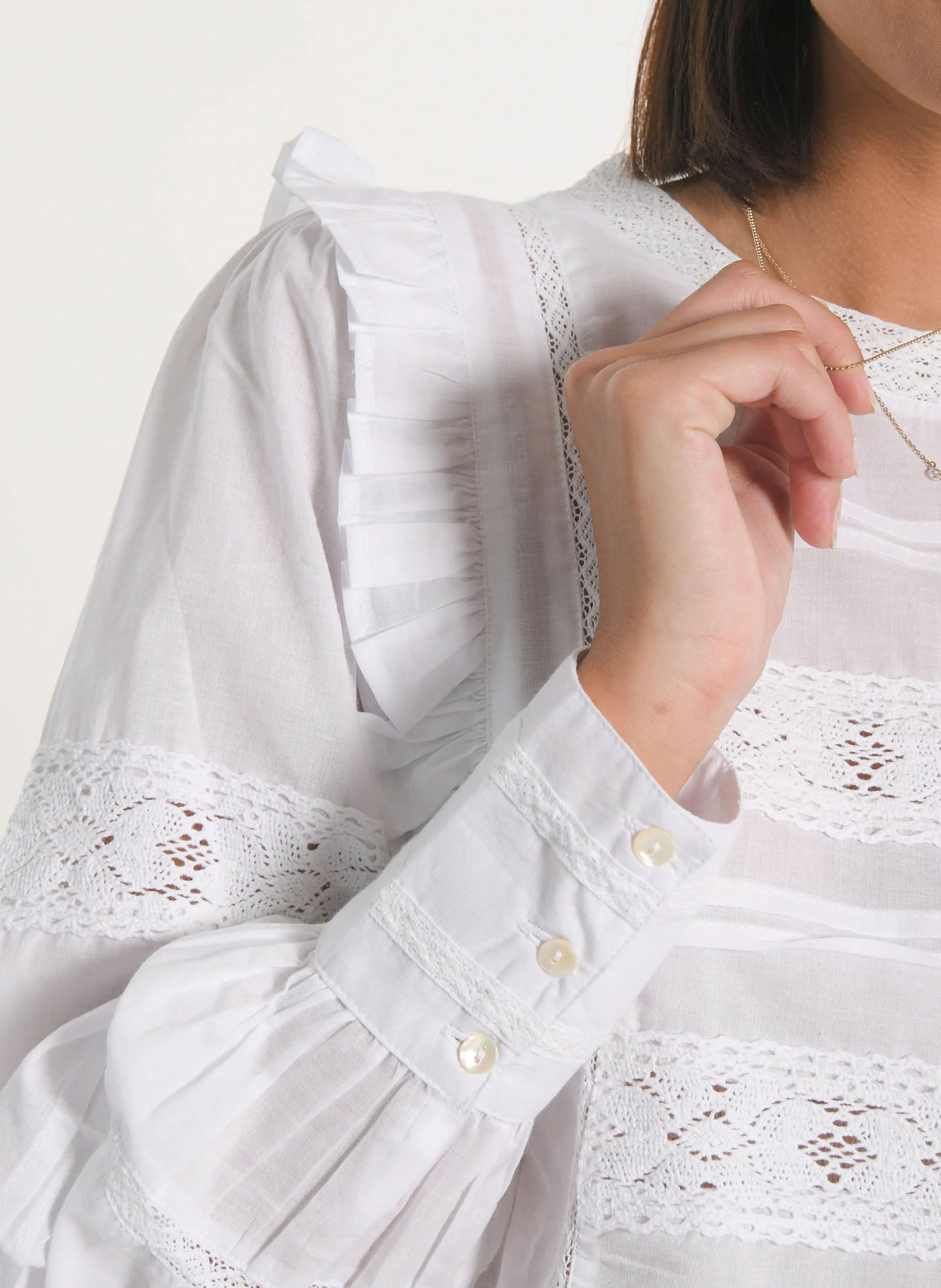 LEA - Blouse col rond en coton| Blanc