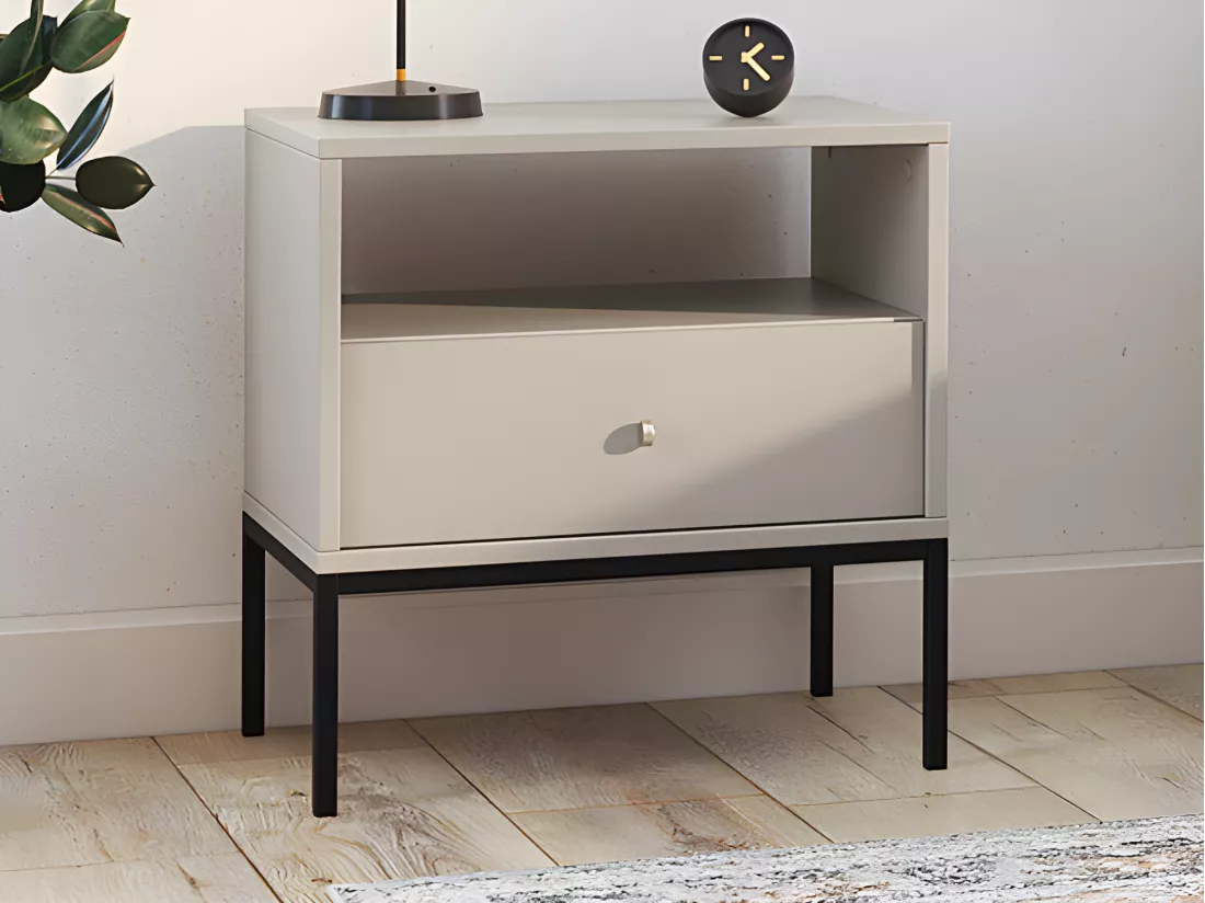 Lot de 2 tables de chevet - 1 tiroir et 1 niche - Beige - BOGDAN