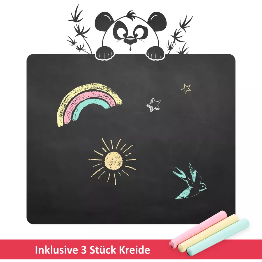Nikima Wandtattoo 017 Pandabär - selbstklebende Tafelfolie Kreidefolie inkl. 3 Stück Kreide schwarz