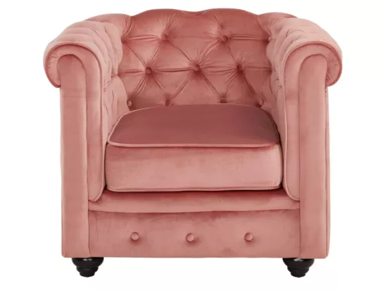 Fauteuil CHESTERFIELD - Velours rose pastel