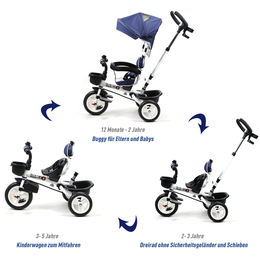 HOMCOM 4-in-1 Kinderdreirad mit Sonnendach blau
