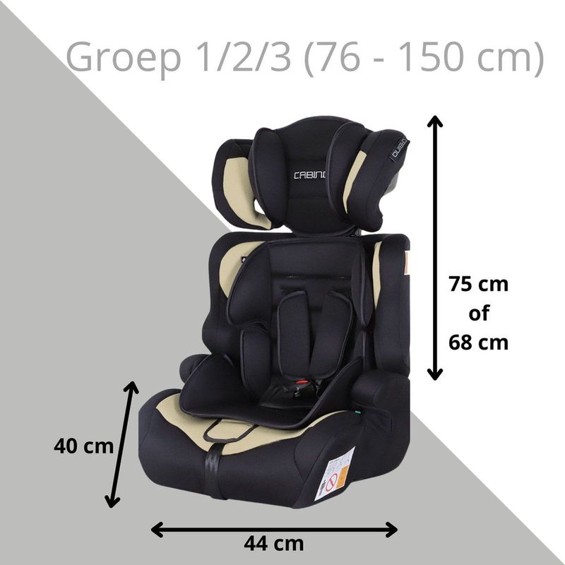 Cabino Autostoel i-Size - Groep 1/2/3 (76 - 150 cm) - Gordel - Zwart/Beige