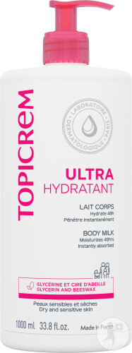 Topicrem Ultra-Hydratant Lait Corps Peau Sensibles Et Sèches Flacon Pompe 1000ml