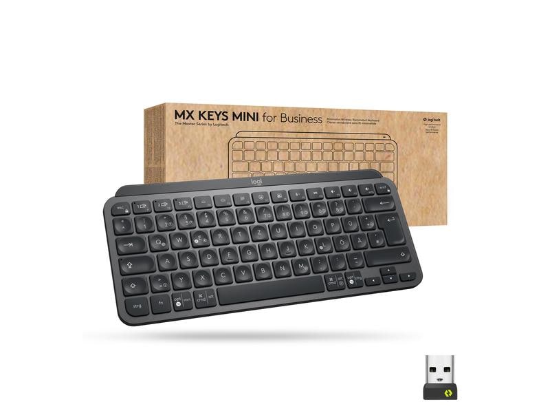 Logitech Tastatur MX Keys Mini for Business Minimalistische kabellose Tastatur mit Tastenbeleuchtung und Logi Bolt Empfänger