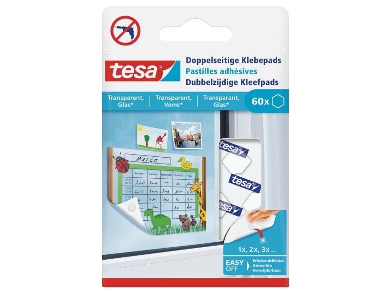 tesa Doppelseitige Klebepads für transparente Flächen 60 Stück
