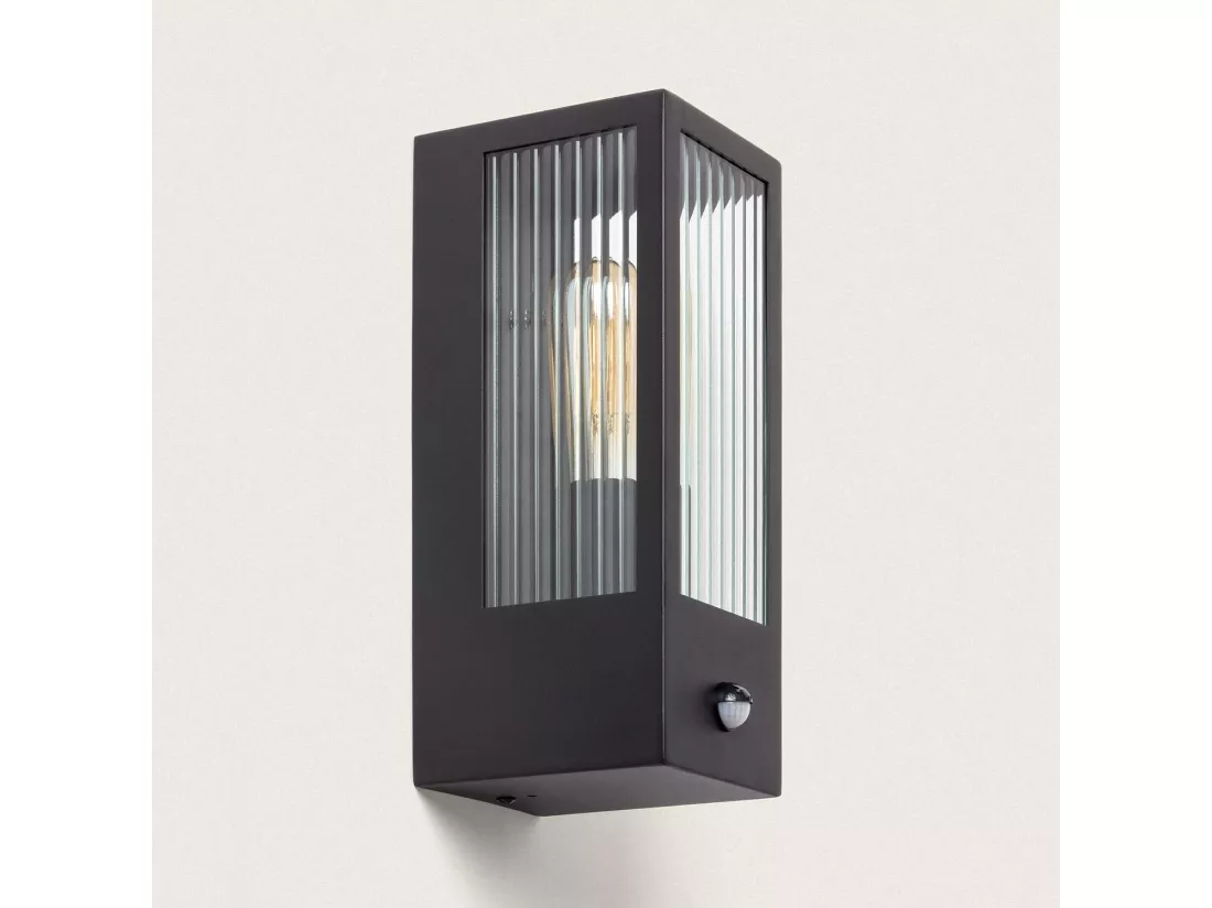 Applique Murale Extérieure Acier Inoxydable et Verre Texturé avec Détecteur de Mouvement Gakom Noir