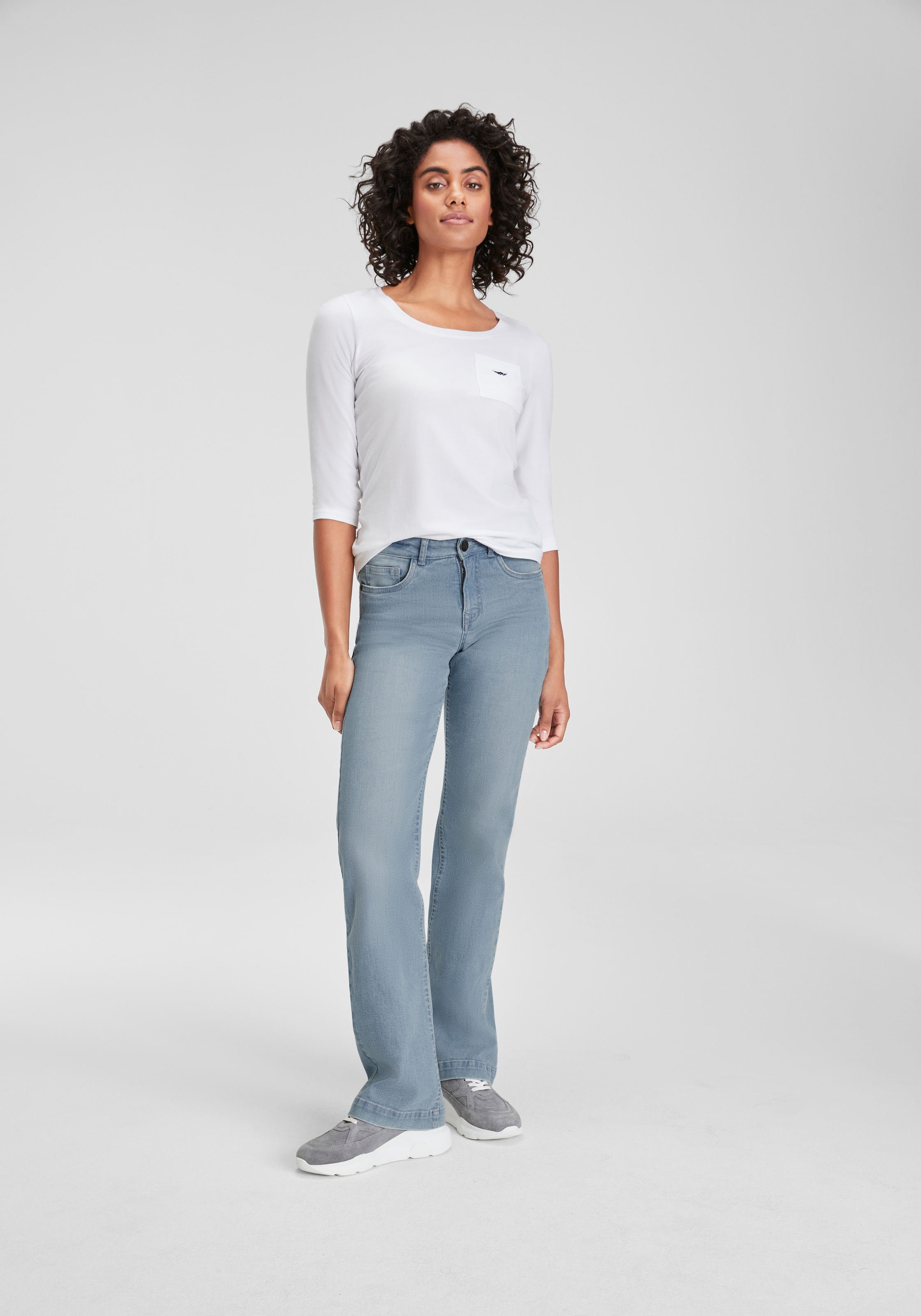 Arizona Weite Jeans , weite Beinform,  Used-Look-Waschung,  hohe Taille
