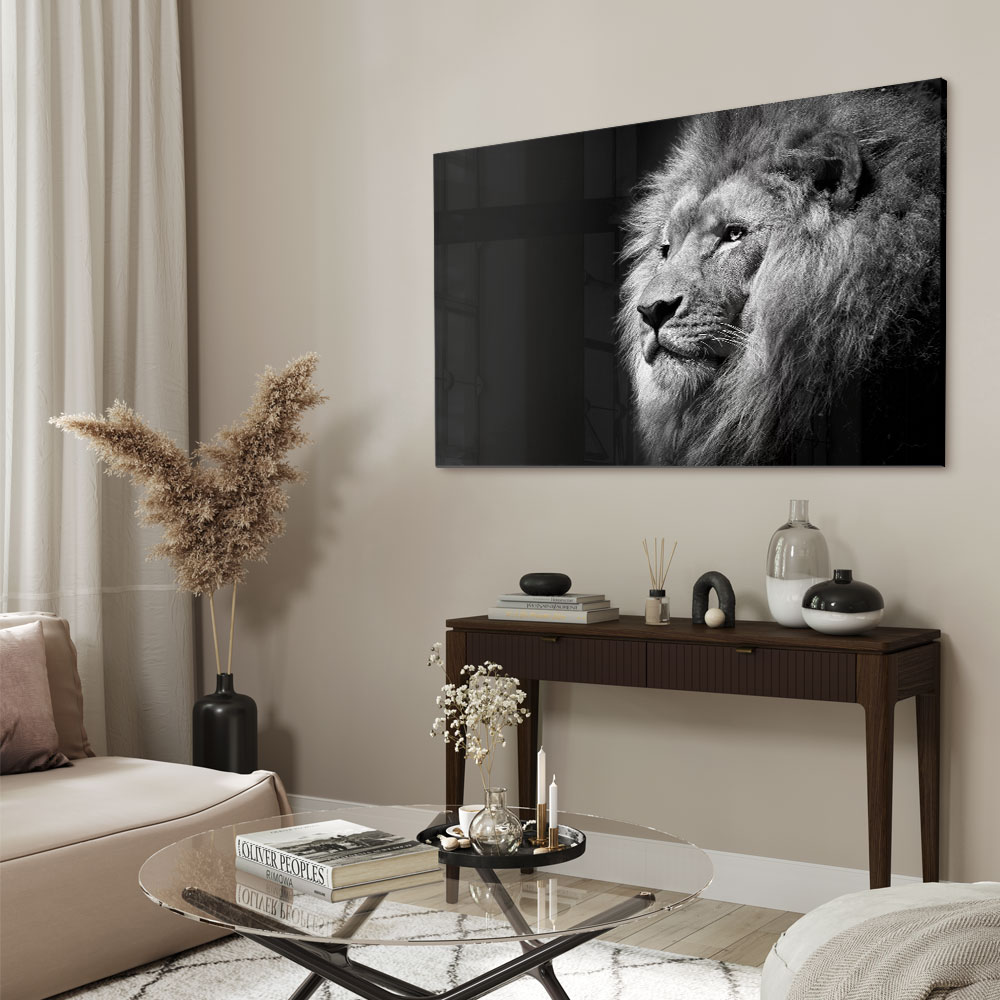 Walljar acrylglas schilderij - Gazing Lion Acrylglas schilderij - 80 x 120 cm