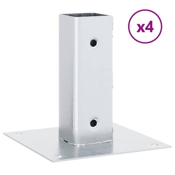 vidaXL Stolpebunner firkantet 4 stk sølv 46x46 mm galvanisert stål