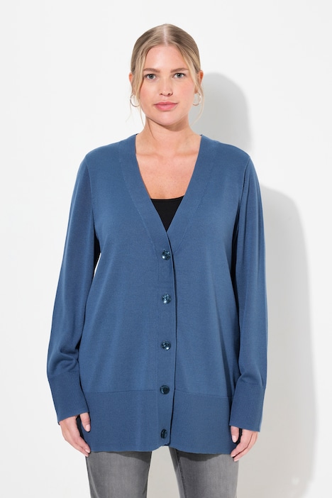 Strickjacke, V-Ausschnitt, Knopfleiste, Feinstrick