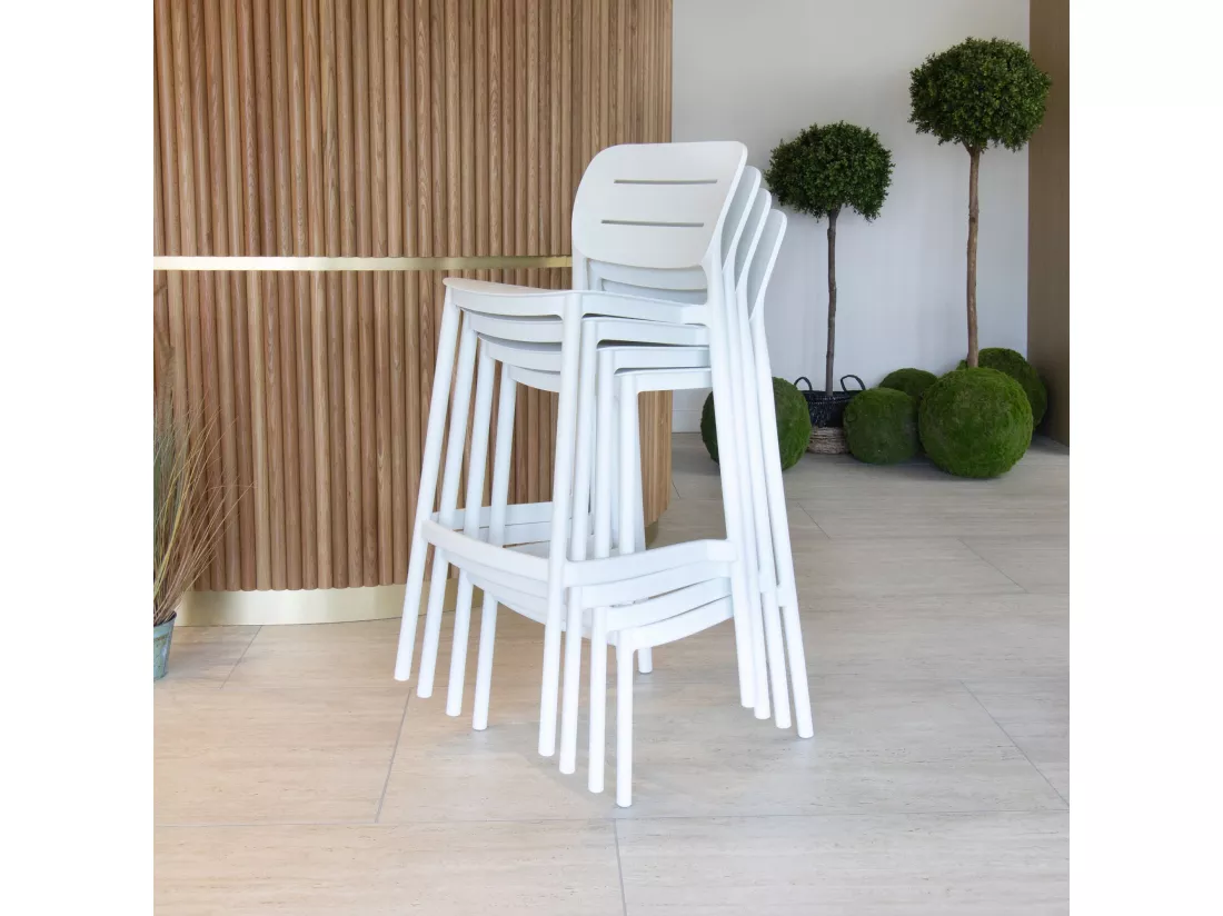 Now's Home - Lot De 4 Tabourets De Bar Blanc Exterieur En Polypropylene