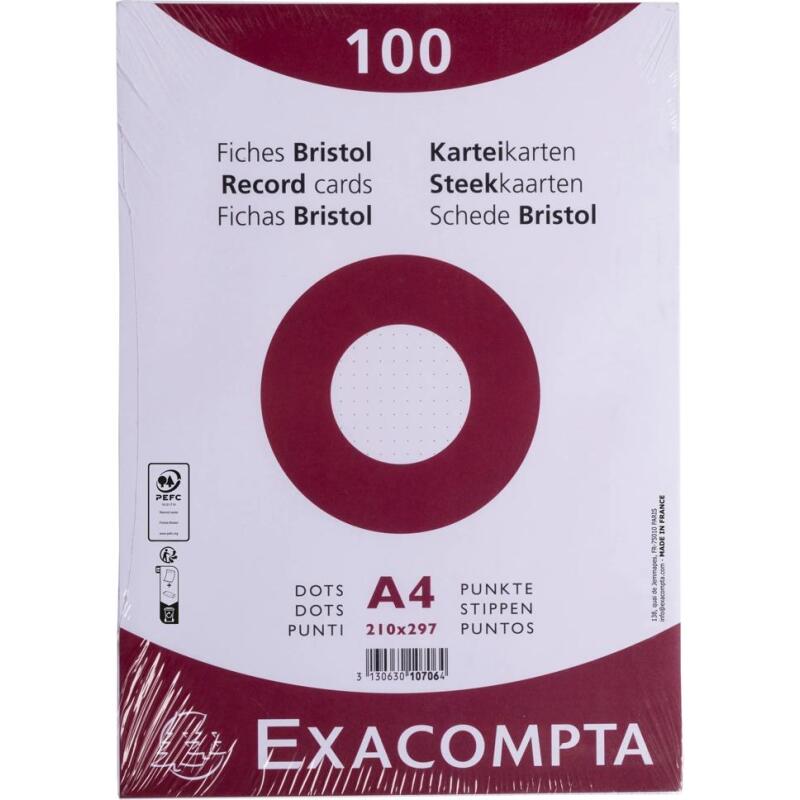 Paquet 100 fiches sous film - bristol dots non perforé - 210x297mm - Blanc