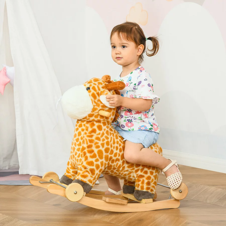 HOMCOM Schaukeltier Spielzeug, Triceratops, Giraffe Gelb