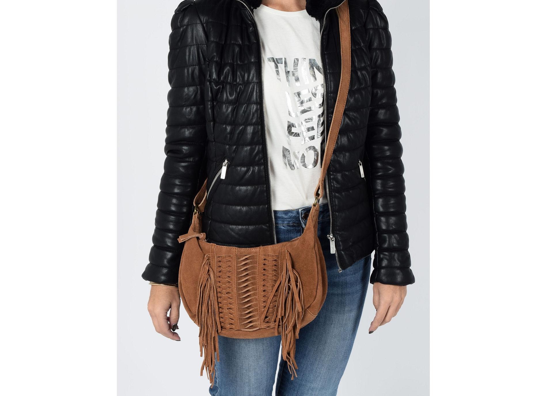 Sac charlie franges suede l2000 cognac