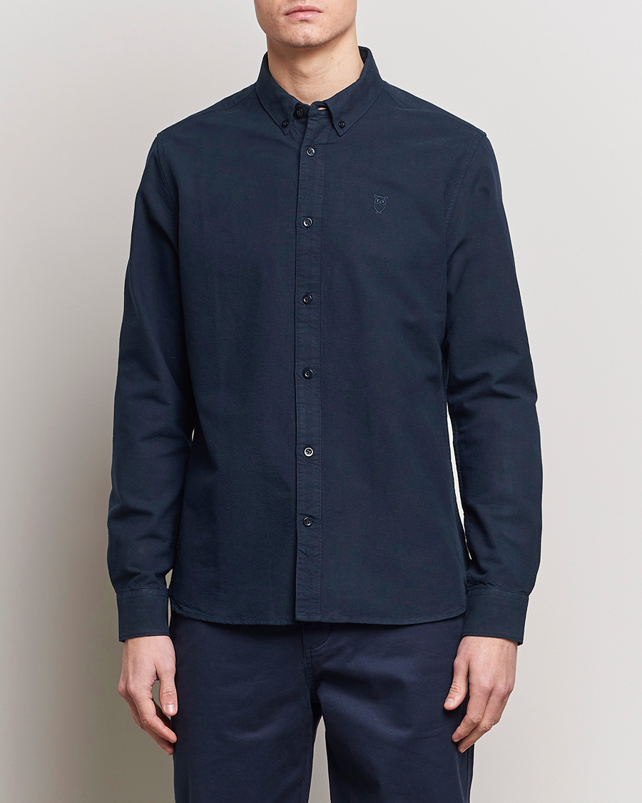 KnowledgeCotton Apparel Harald Small Owl Regular Oxford Shirt Total Eclipse