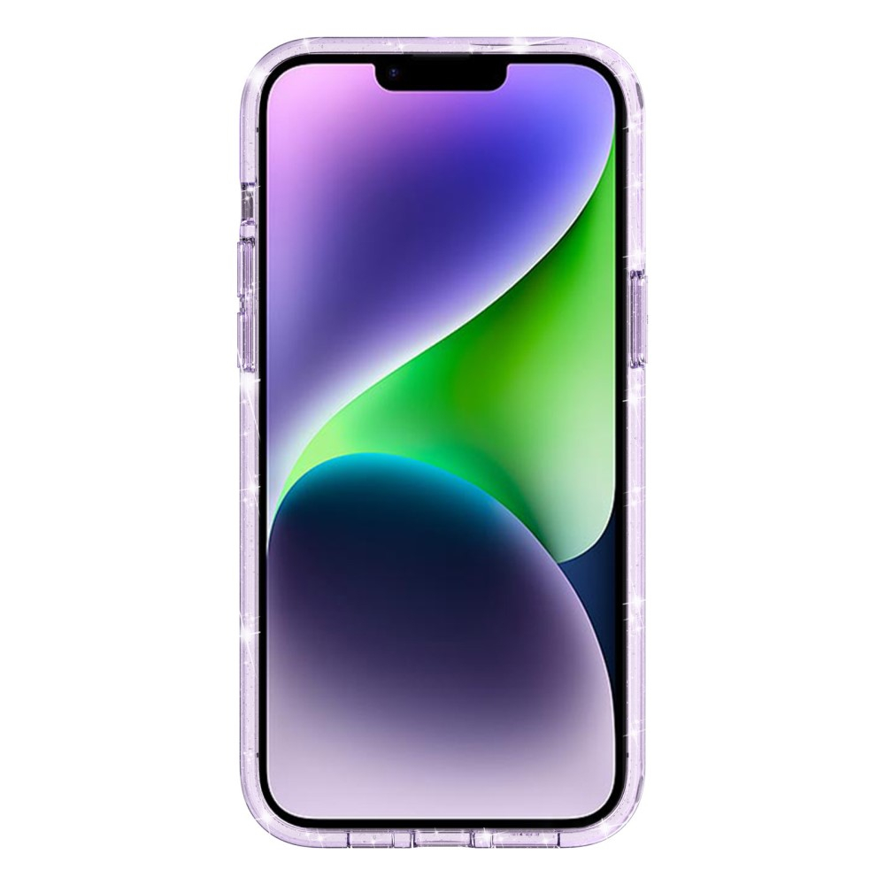 iPhone 15 Hybrid Hardcase Schutzhülle im Glitzer Design - Lila / Transparent