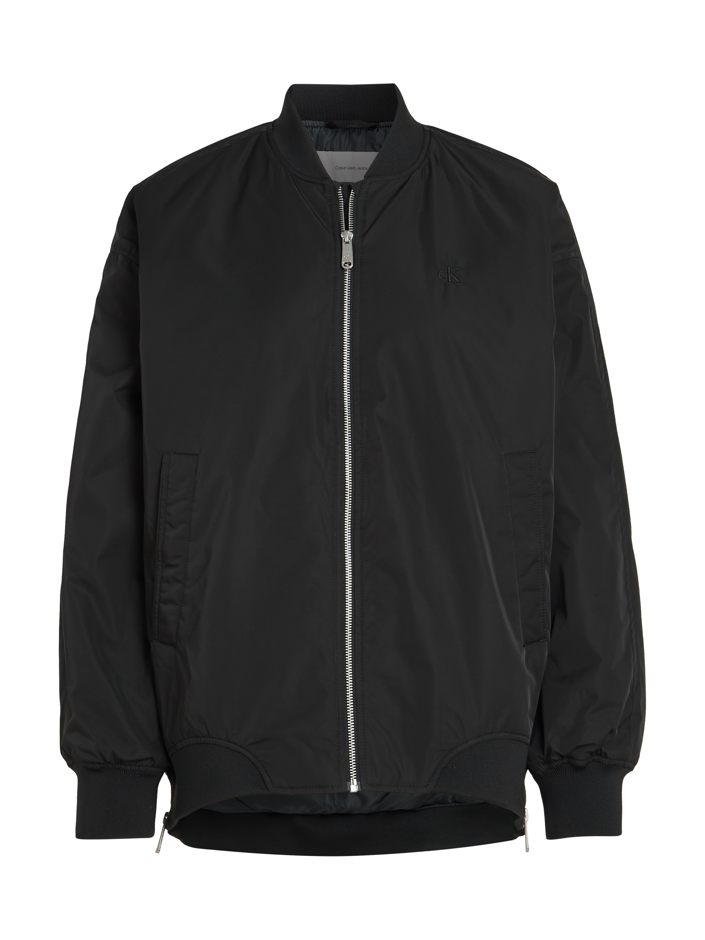 Calvin Klein Jeans Bomberjacke »LONG BOMBER« mit Logodruck, Rumpfabschluss verengt durch Gummizug