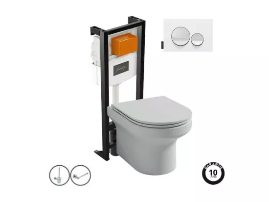 Pack WC suspendu sans bride JACOB DELAFON Elite + bâti-support + plaque Blanc brillant/Blanc mat + accessoires