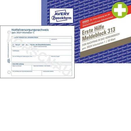Avery Zweckform 313 Erste Hilfe Meldeblock, A6 quer, 50 Originale, 50 Blatt