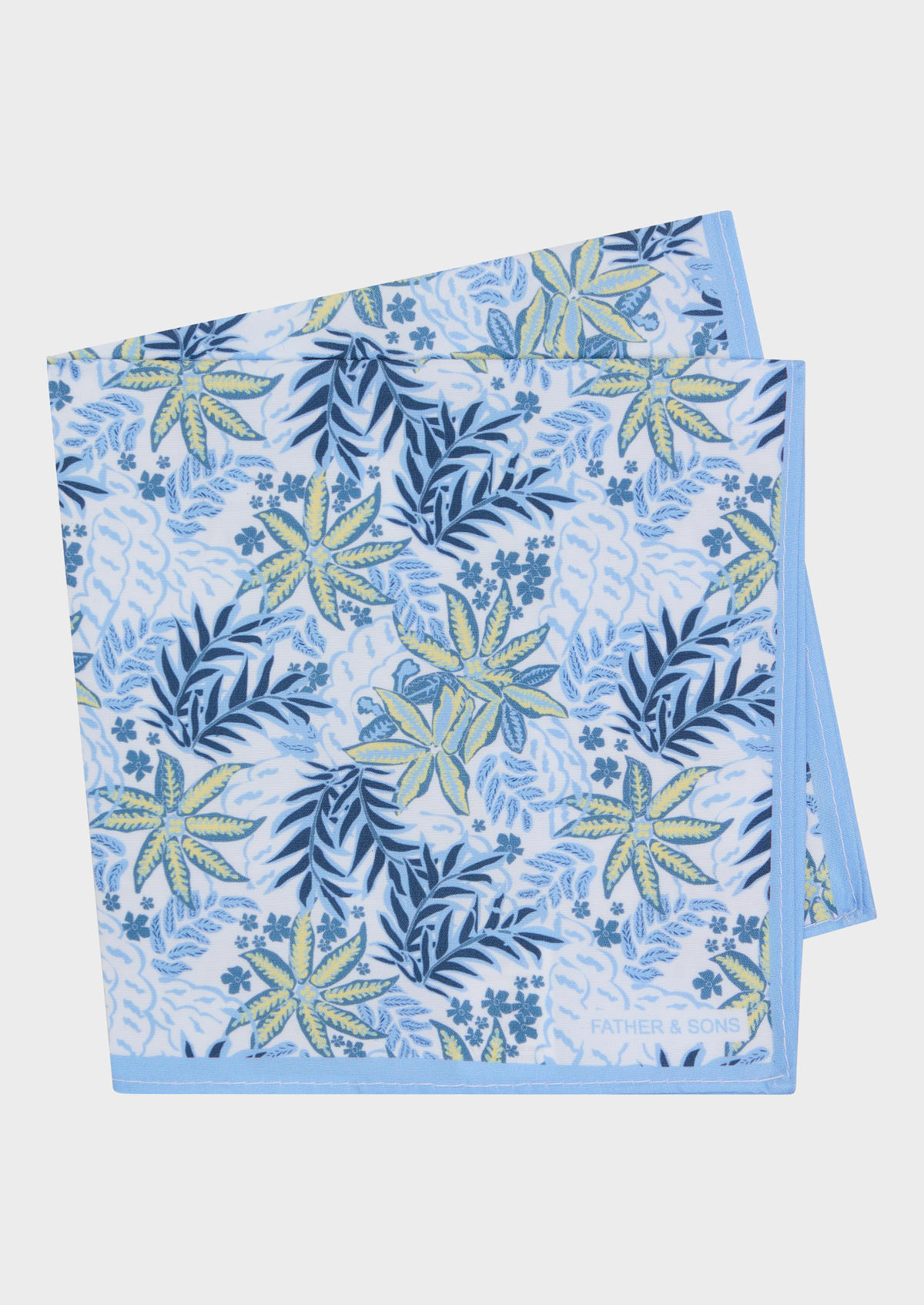 Pochette blanche à motif fleuri bleu ciel et jaune