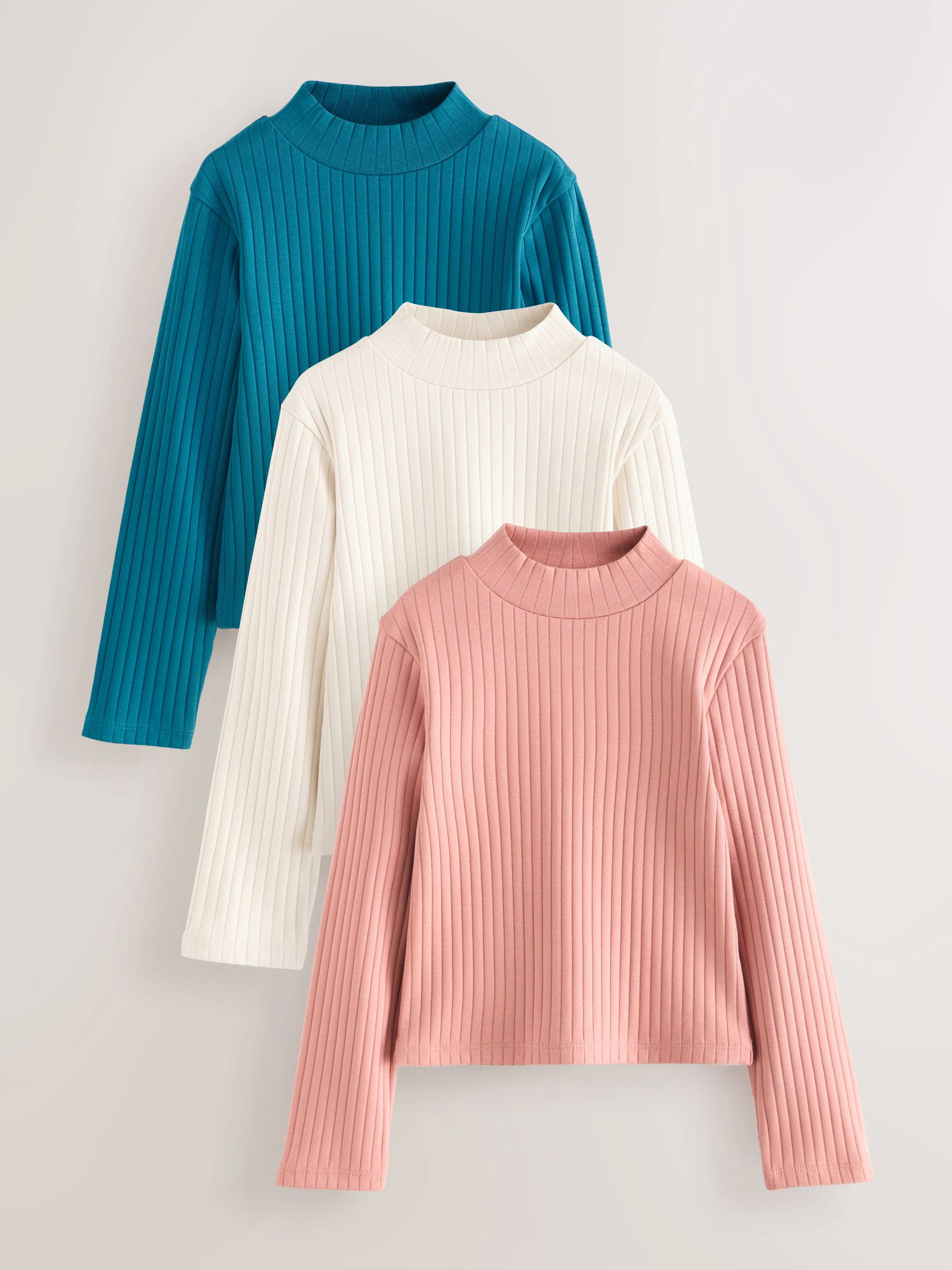 Multi Plain - High Neck Ribbed Tops 3 Pack (3-16yrs)