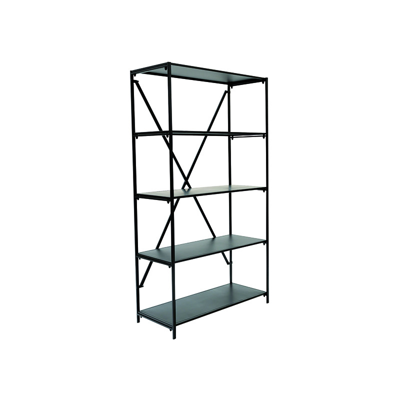 Etagère murale industrielle , bibliothèque 2 niveaux avec 5 plateaux rangement métal noir 86x36x155cm