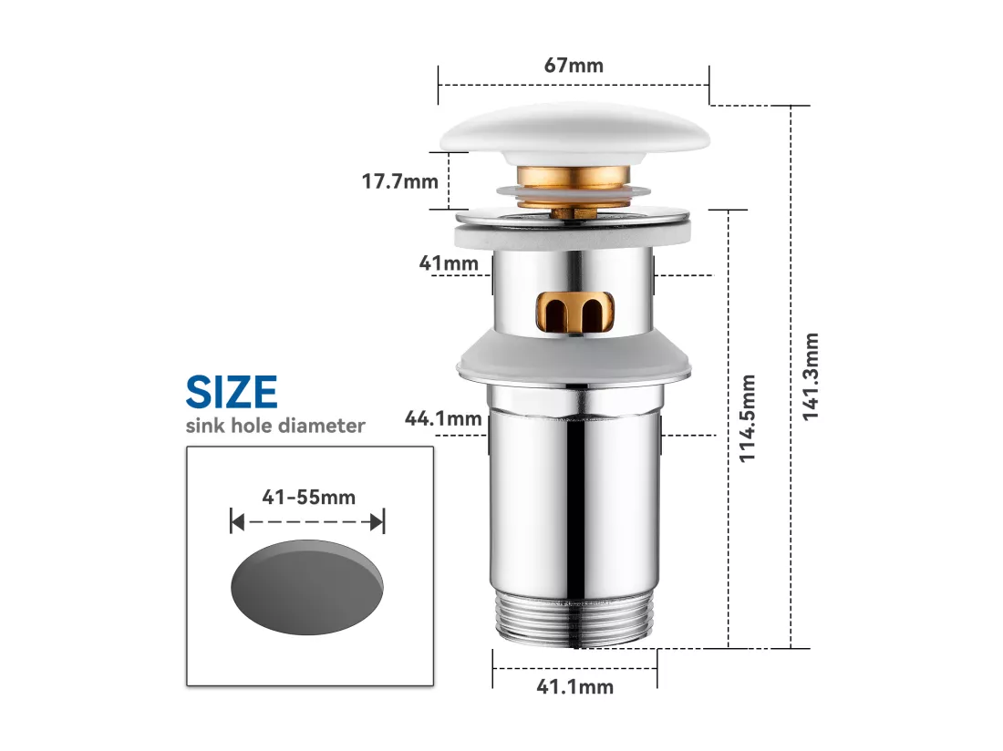 Auralum max Bonde Lavabo avec Trop Plein,Bonde Lavabo Salle Bain avec Couvercle Céramique,avec Filtre Anti-Clogging,Universelle Standard-G 1 ¼, Blanc