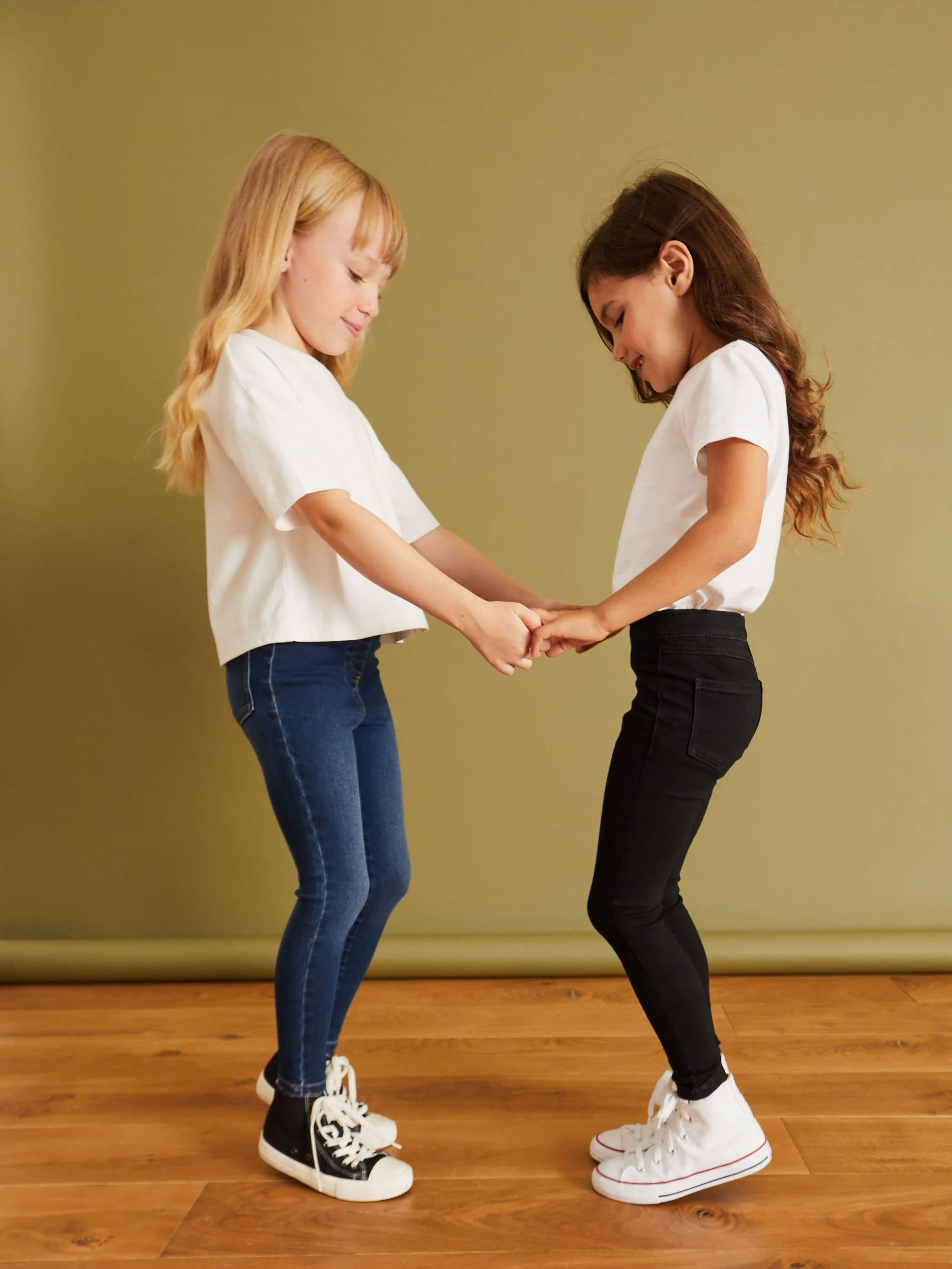 Black/Dark Denim - Set van 2 jeggings met elastische taille (3-16 jr)