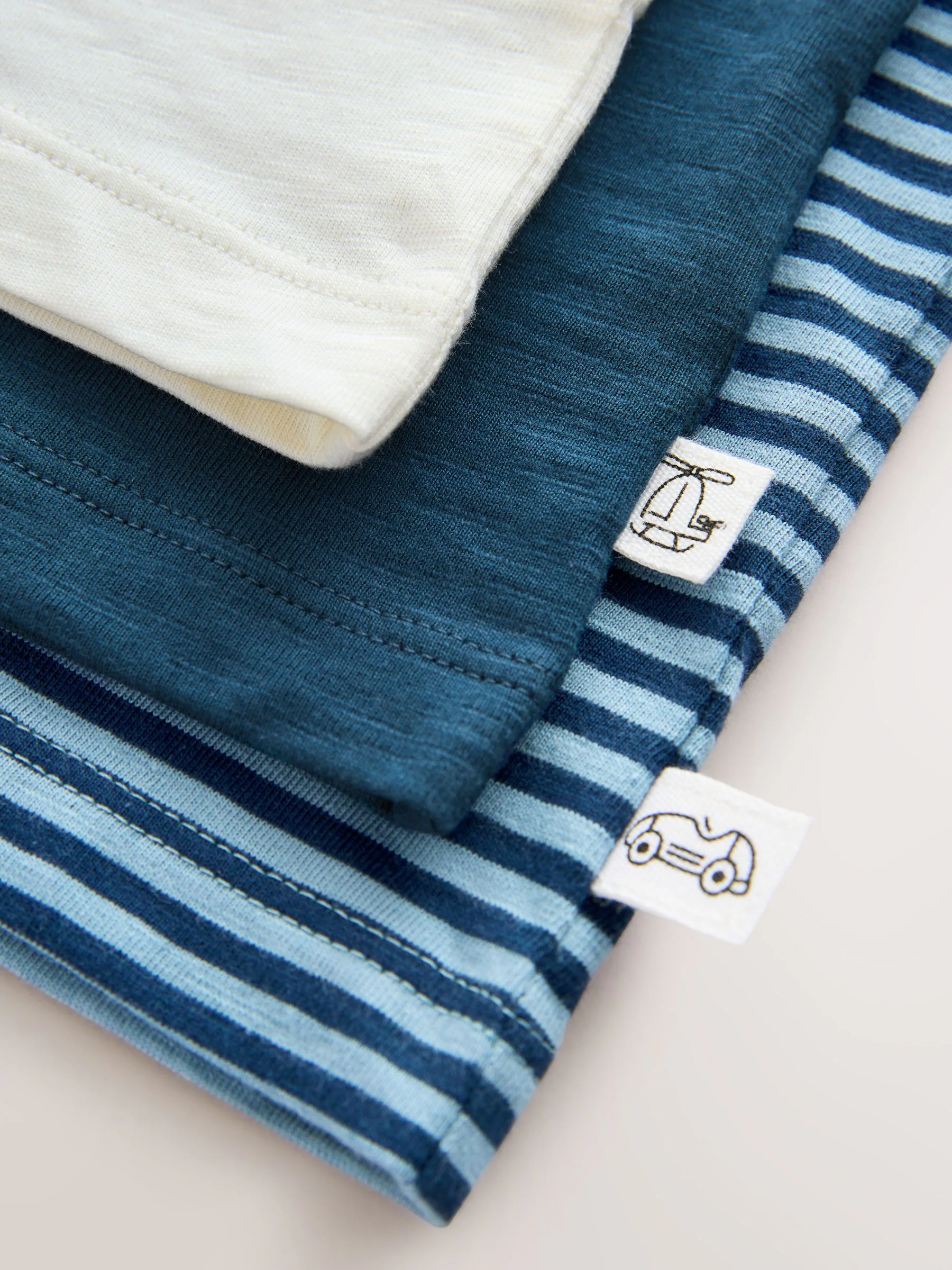 Blauwe waterverfauto - T-shirts met lange mouwen en dierenfiguurprint verpakking van 3 (3 mnd - 7 jr)