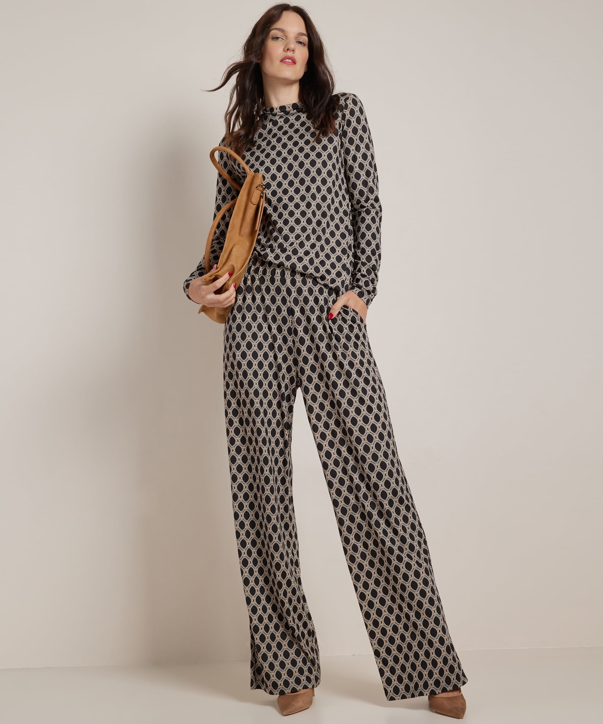 wide fit broek met all-over print