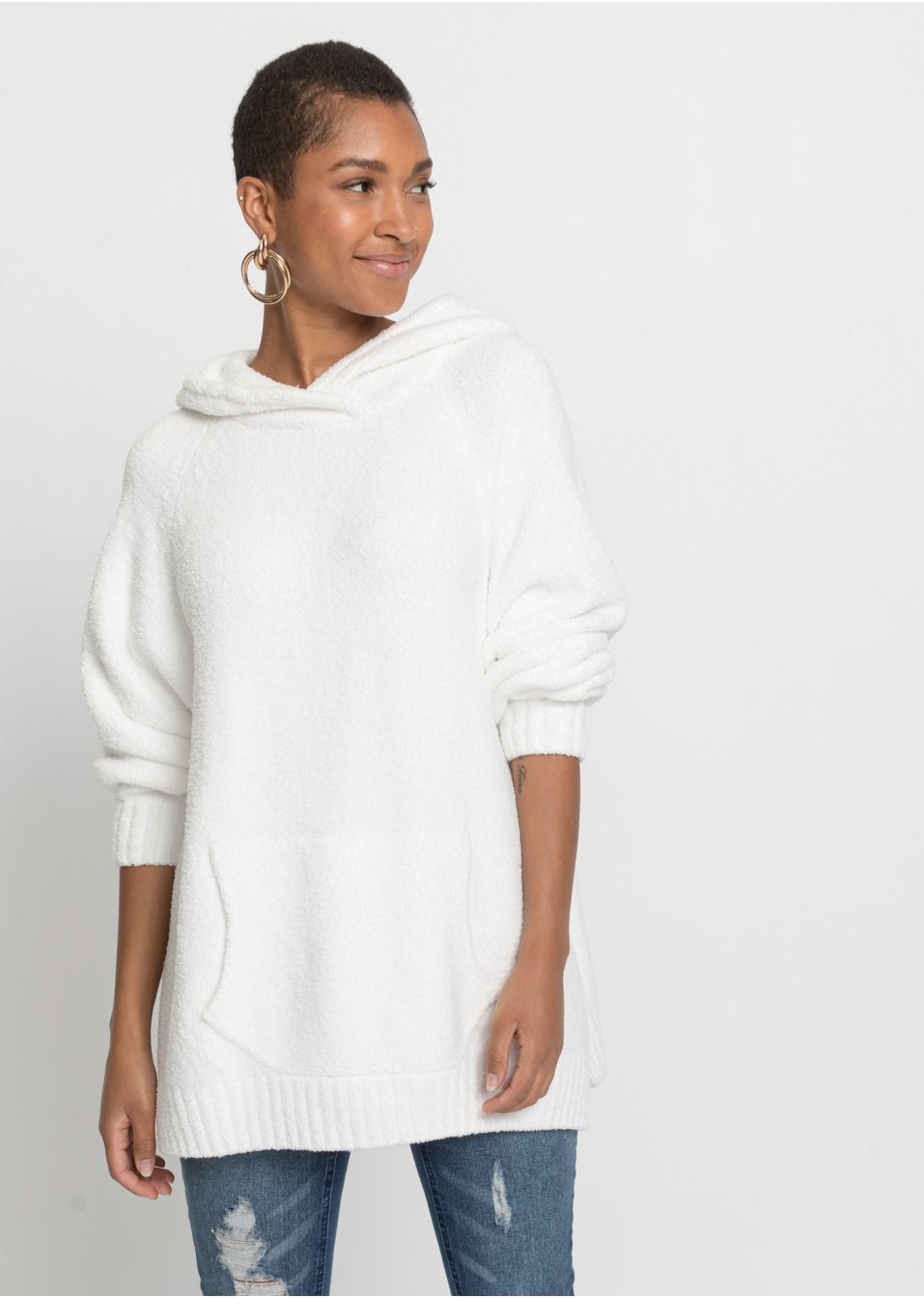 Pull à capuche en maille peluche