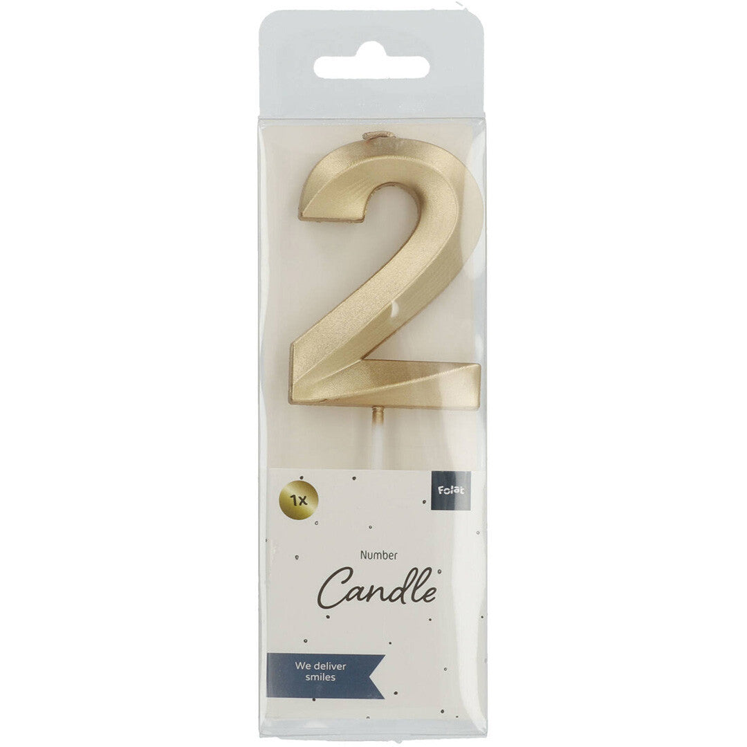 Verjaardagskaars metallic goud - 2 jaar