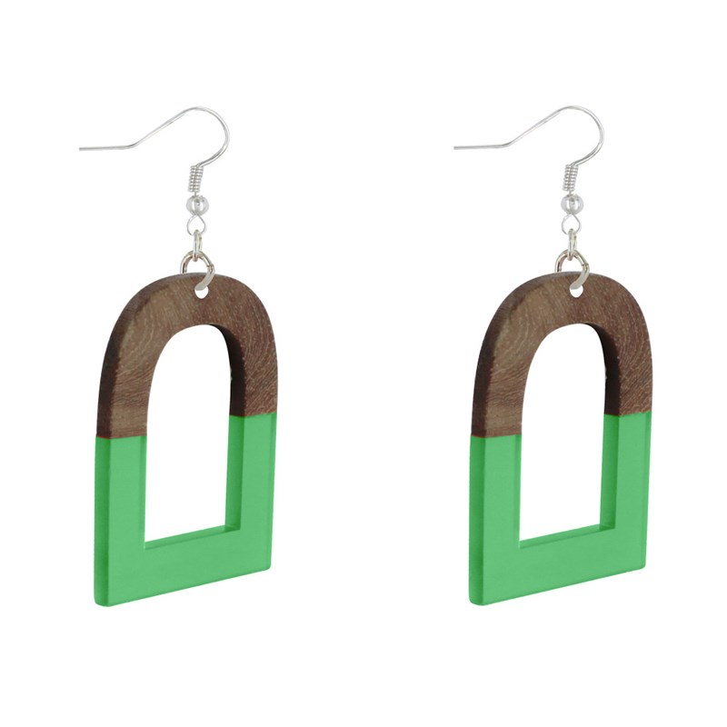 Boucles d'Oreilles Argent Etrier Bois et Résine