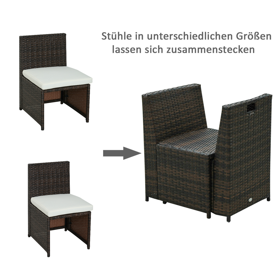 Outsunny Polyrattan Garnitur als 5-teiliges Set braun, cremeweiß