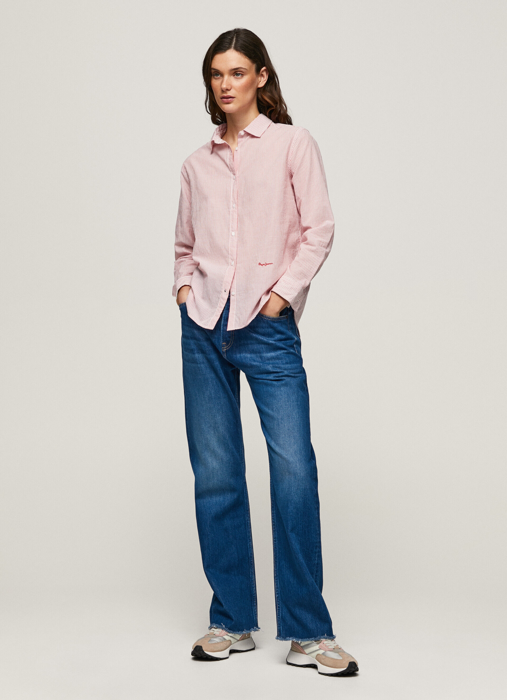 CAMISA DE ALGODÃO VOILE LISTRADA - vermelho estúdio