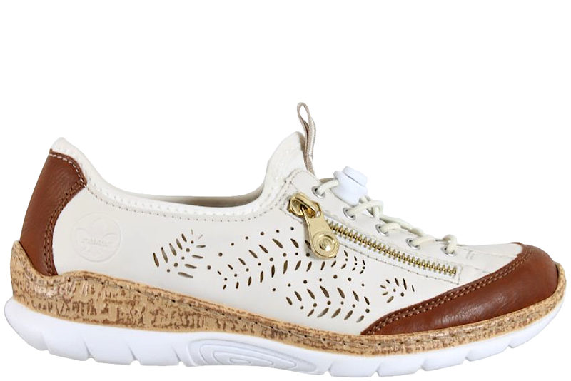 RIEKER TRAVESKO I BEIGE TEKSTIL MED LETLUK
