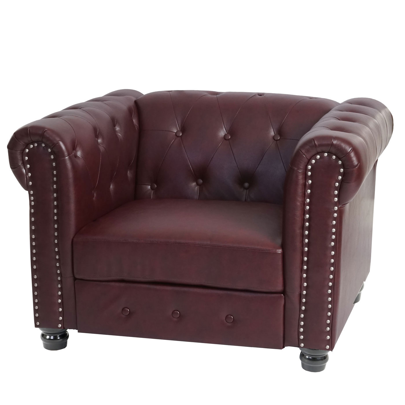 Luxus Sessel Loungesessel Relaxsessel Chesterfield Kunstleder ~ runde Füße, rot-braun mit Ottomane