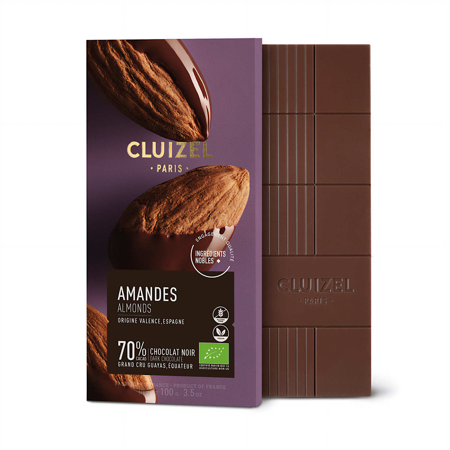 Tablette chocolat grand cru Guayas Noir 70% et amandes bio