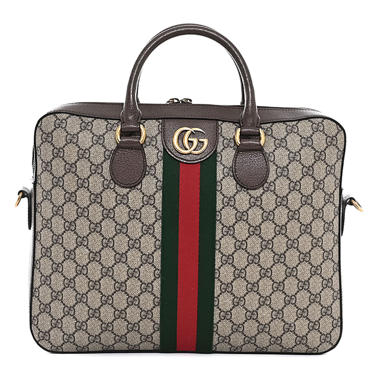 Gucci Sac bandoulière Malette GG en Toile enduite Monogramme & Cuir beige - Très bon état - L.36 cm