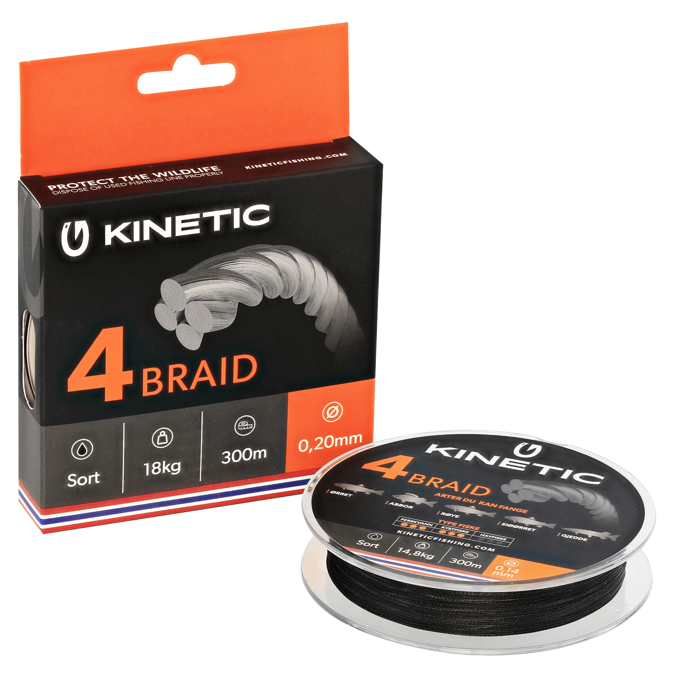 Kinetic 4-Braid 300M 0,14MM 14,8KG - Fiskesene og snører