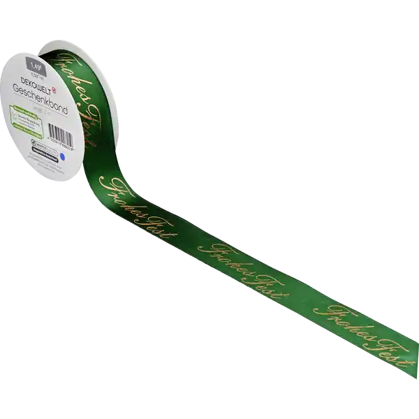 Geschenkband Frohes Fest grün / weiß