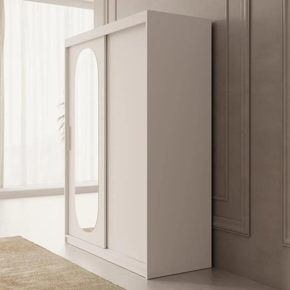 Meubella - Kledingkast Bodhi - Wit - 150 cm - Met spiegel